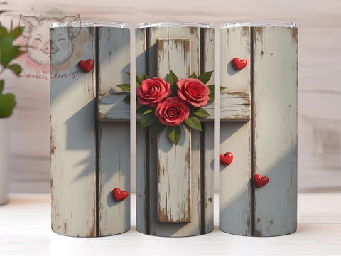 Christian Cross Valentine's Day Tumbler, Valentine's Day Gift, 20oz Tumbler Wrap, Sublimation Design, Cross Art, Faith-Based Gift, Religious Decor Sublimation Lara' s Designs 