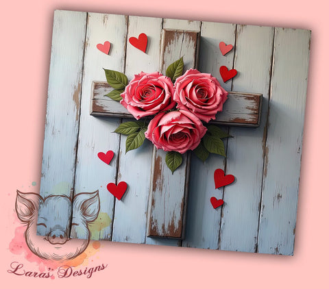 Christian Cross Valentine's Day Tumbler, Valentine's Day Gift, 20oz Tumbler Wrap, Sublimation Design, Cross Art, Faith-Based Gift, Religious Decor Sublimation Lara' s Designs 