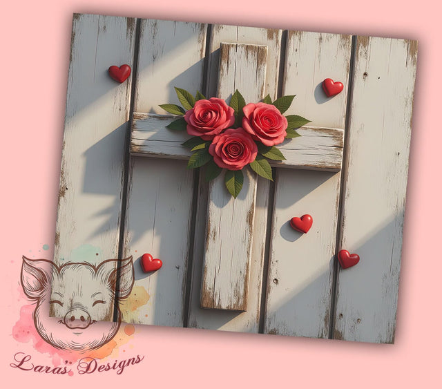 Christian Cross Valentine's Day Tumbler, Valentine's Day Gift, 20oz Tumbler Wrap, Sublimation Design, Cross Art, Faith-Based Gift, Religious Decor Sublimation Lara' s Designs 