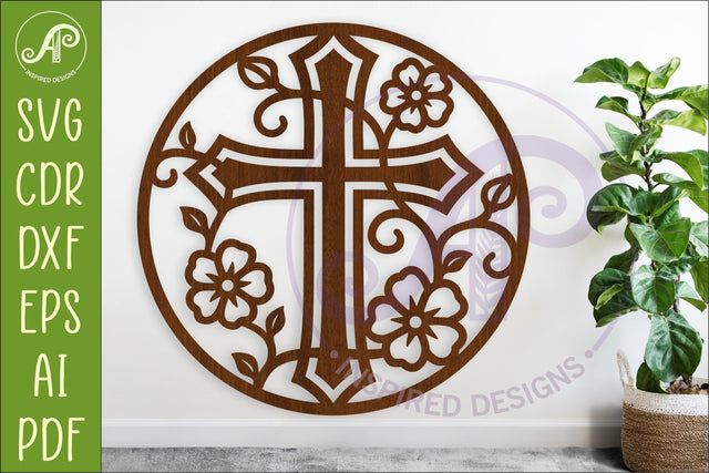 Christian Cross Wall Art SVG, Floral Vine Cross Laser Cut SVG APInspireddesigns 