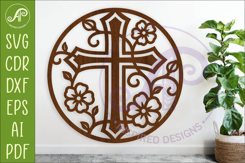 Christian Cross Wall Art SVG, Floral Vine Cross Laser Cut SVG APInspireddesigns 