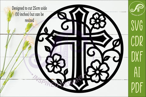 Christian Cross Wall Art SVG, Floral Vine Cross Laser Cut SVG APInspireddesigns 