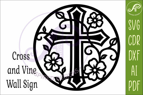 Christian Cross Wall Art SVG, Floral Vine Cross Laser Cut SVG APInspireddesigns 