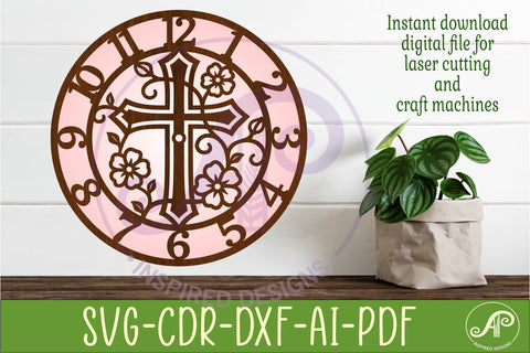 Christian Cross Wall Clock SVG, Floral Vine Faith Clock SVG APInspireddesigns 
