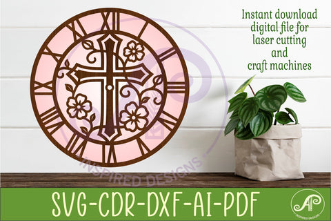 Christian Cross Wall Clock SVG, Floral Vine Faith Clock SVG APInspireddesigns 