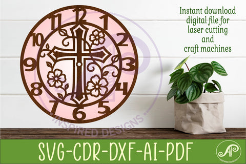 Christian Cross Wall Clock SVG, Floral Vine Faith Clock SVG APInspireddesigns 