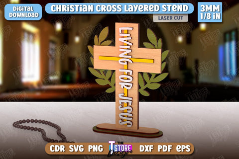 Christian Cross with Stand Laser Cut Bundle | Religious Symbol | Layered Cross | CNC Files SVG The T Store Design 