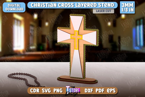 Christian Cross with Stand Laser Cut Bundle | Religious Symbol | Layered Cross | CNC Files SVG The T Store Design 