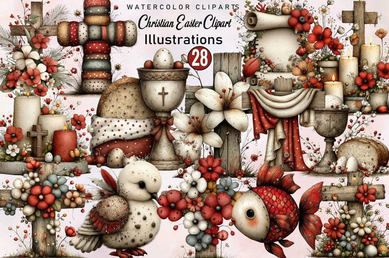 Christian Easter Clipart Bundle. Sublimation SVGArt 