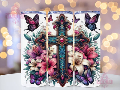 Christian Floral Cross 20oz Tumbler Wrap Sublimation Design, Straight Tapered Tumbler Wrap, Christian Tumbler Png, Instant Digital Download Sublimation SvggirlplusArt 