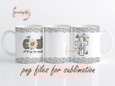 Christian Gifts for Women - With God All Things Are Possible Travel Mug Wrap Design, Instant Digital Design Download Mug Wrap Design, Mug Design PNG Sublimation PrintingLife 