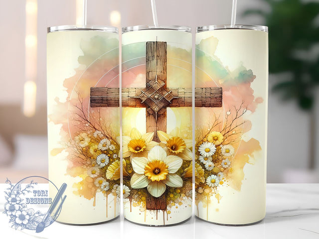 Christian Jesus 20oz Skinny Tumbler, Wooden Cross Tumbler Png, Straight & Tapered Tumbler Wrap, Instant Digital Download Sublimation ToriDesigns 