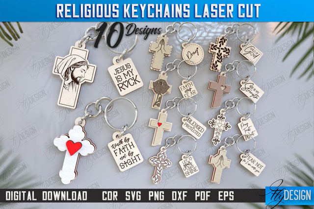 Christian Keychain Laser Cut Bundle | Religious Symbol | 3D Keyring | CNC Files SVG Fly Design 