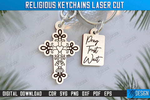 Christian Keychain Laser Cut Bundle | Religious Symbol | 3D Keyring | CNC Files SVG Fly Design 