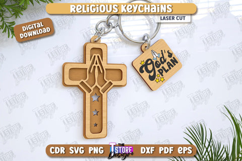 Christian Keychain Laser Cut Bundle | Religious Symbol | 3D Keyring | CNC Files SVG The T Store Design 