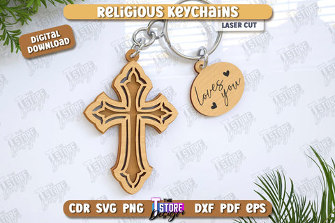 Christian Keychain Laser Cut Bundle | Religious Symbol | 3D Keyring | CNC Files SVG The T Store Design 
