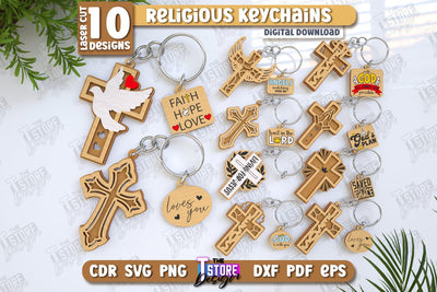 Christian Keychain Laser Cut Bundle | Religious Symbol | 3D Keyring | CNC Files SVG The T Store Design 