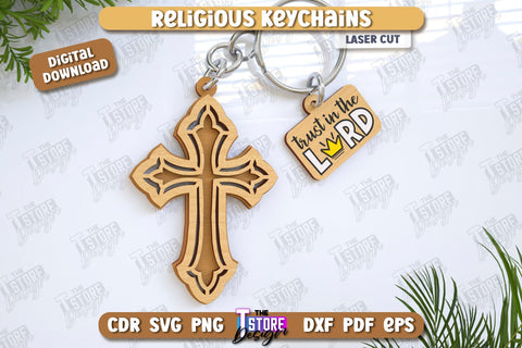 Christian Keychain Laser Cut Bundle | Religious Symbol | 3D Keyring | CNC Files SVG The T Store Design 