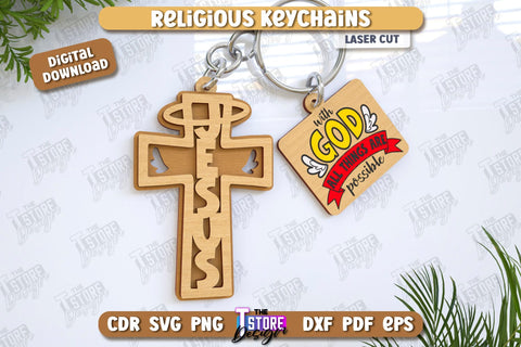 Christian Keychain Laser Cut Bundle | Religious Symbol | 3D Keyring | CNC Files SVG The T Store Design 