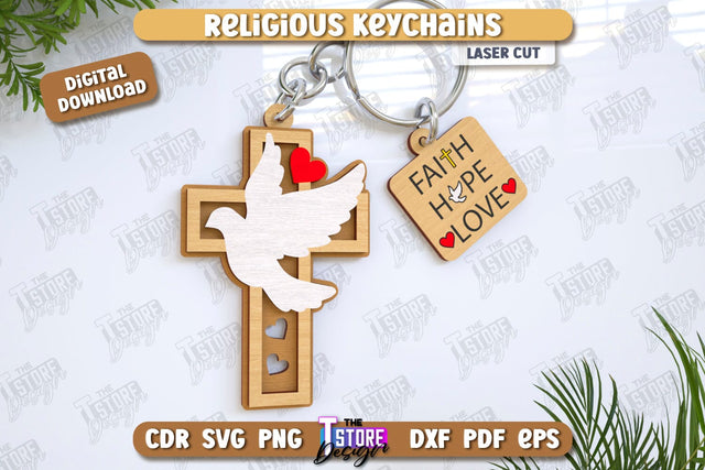 Christian Keychain Laser Cut | Religious Symbol | 3D Keyring | CNC File SVG The T Store Design 