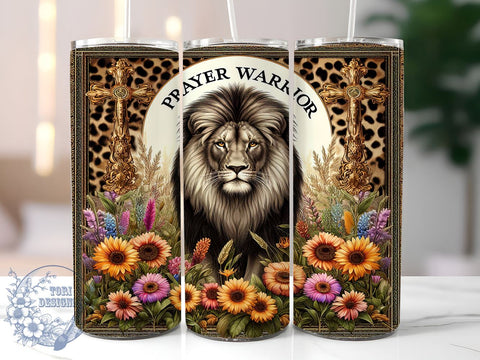 Christian Lion Sunflower Cross 20oz Skinny Tumbler, Prayer Warrior Tumbler Png, Straight & Tapered Tumbler Wrap, Instant Digital Download Sublimation ToriDesigns 