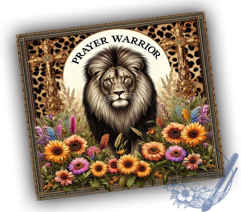Christian Lion Sunflower Cross 20oz Skinny Tumbler, Prayer Warrior Tumbler Png, Straight & Tapered Tumbler Wrap, Instant Digital Download Sublimation ToriDesigns 