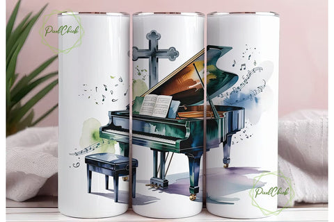 Christian Piano Music 20oz Tumbler Wrap Sublimation PixelChick 