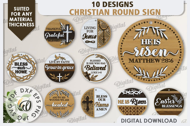 Christian Round Signs Laser Cut Bundle. Easter Round Signs SVG SVG Evgenyia Guschina 