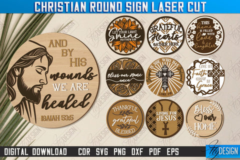Christian Round Signs Laser Cut Bundle | Religious Symbol | Signs Inscription | Round Wall Signs | CNC Files SVG Fly Design 