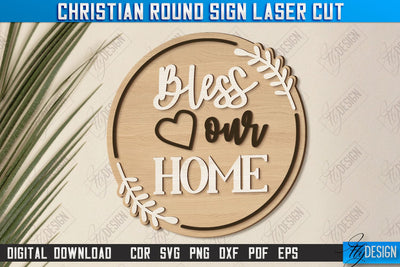 Christian Round Signs Laser Cut | Religious Symbol | Signs Inscription | Round Wall Signs | CNC File SVG Fly Design 