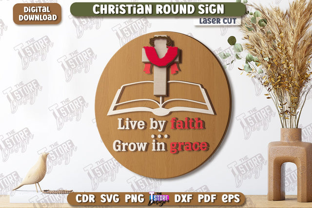 Christian Round Signs Laser Cut | Religious Symbol | Signs Inscription | Round Wall Signs | CNC File SVG The T Store Design 