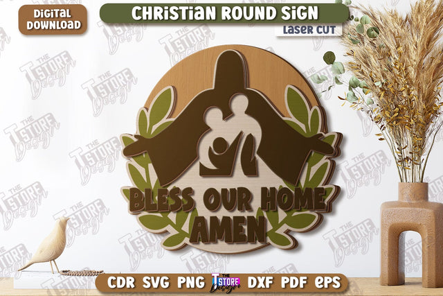 Christian Round Signs Laser Cut | Religious Symbol | Signs Inscription | Round Wall Signs | CNC File SVG The T Store Design 