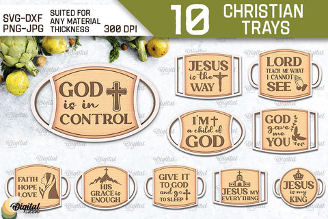 Christian Serving Trays Laser Cut Bundle. Christian Quotes SVG SVG Evgenyia Guschina 