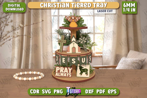 Christian Tiered Tray Laser Cut Bundle | Round Stand with Elements | Christian Symbols | Dessert Tiered Tray | CNC Files SVG The T Store Design 