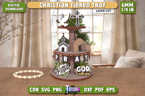 Christian Tiered Tray Laser Cut Bundle | Round Stand with Elements | Christian Symbols | Dessert Tiered Tray | CNC Files SVG The T Store Design 