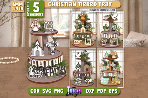 Christian Tiered Tray Laser Cut Bundle | Round Stand with Elements | Christian Symbols | Dessert Tiered Tray | CNC Files SVG The T Store Design 