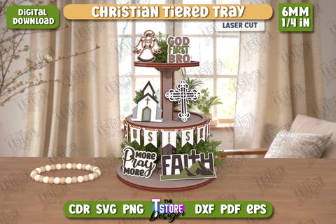 Christian Tiered Tray Laser Cut Bundle | Round Stand with Elements | Christian Symbols | Dessert Tiered Tray | CNC Files SVG The T Store Design 