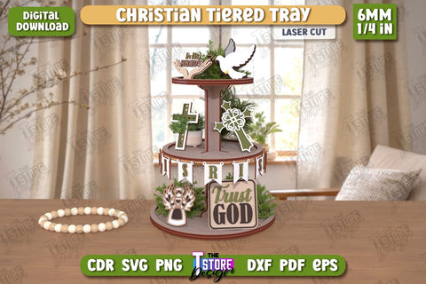 Christian Tiered Tray Laser Cut Bundle | Round Stand with Elements | Christian Symbols | Dessert Tiered Tray | CNC Files SVG The T Store Design 