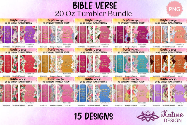 Christian Tumbler Bundle Bible Verse Sublimation Wraps PNG, Bundle, Bible Verse Tumbler, Religious Tumbler, Faith Tumbler, Jesus Tumbler, Tumbler Sublimation Wrap Design for 20 Oz Skinny Tumbler Straight and Tapered PNG Sublimation KatineDesign 