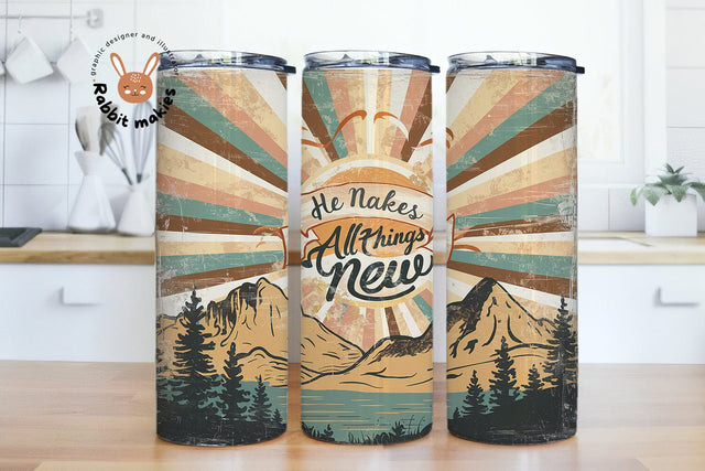 Christian Tumbler Wrap, Bible Verse Tumbler PNG, He Makes All Things New 20 Oz Sublimation Tumbler PNG, Christian Inspirational Design Sublimation Rabbitmakies 