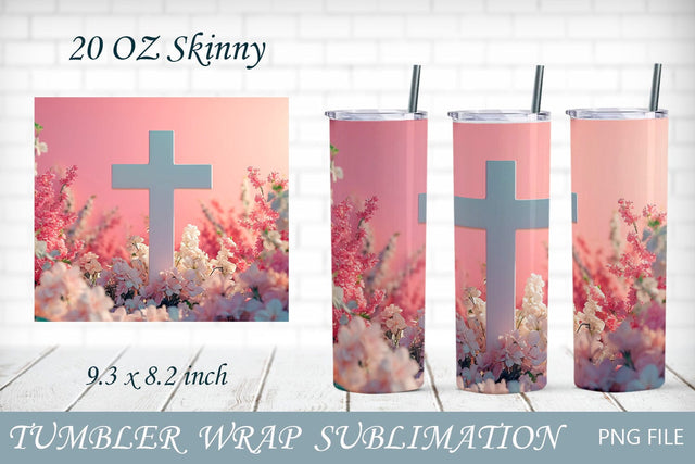 Christian tumbler wrap, Cross with flowers sublimation, Religious 20oz Sublimation AnastasiyaArtDesign 