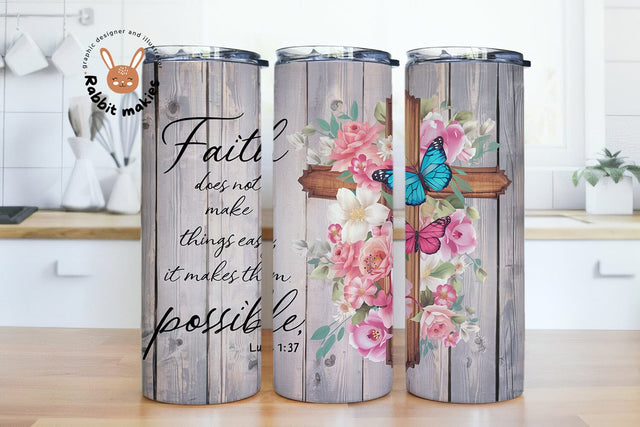 Christian Tumbler Wrap, Faith 20 Oz Sublimation Tumbler PNG Design, Inspirational Bible Verse Tumbler Design Digital File Download Sublimation Rabbitmakies 