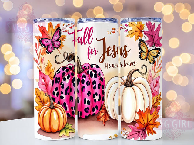 Christian Tumbler Wrap, Fall for Jesus Design, Inspirational Quote Tumbler, 20oz Sublimation, Faith-Based Drinkware, Bible Verse Tumbler, He Never Leaves Design Sublimation SvggirlplusArt 
