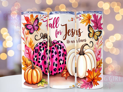 Christian Tumbler Wrap, Fall for Jesus Design, Inspirational Quote Tumbler, 20oz Sublimation, Faith-Based Drinkware, Bible Verse Tumbler, He Never Leaves Design Sublimation SvggirlplusArt 