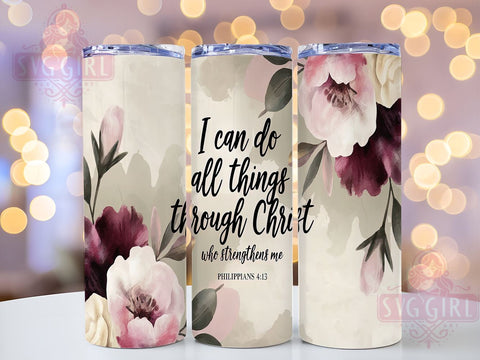 Christian Tumbler Wrap, Philippians 413 Tumbler, Inspirational Bible Verse Tumbler, 20oz Sublimation Design, Faith-Based Drinkware, Motivational Quote Cup, Religious Quote Tumbler Sublimation SvggirlplusArt 
