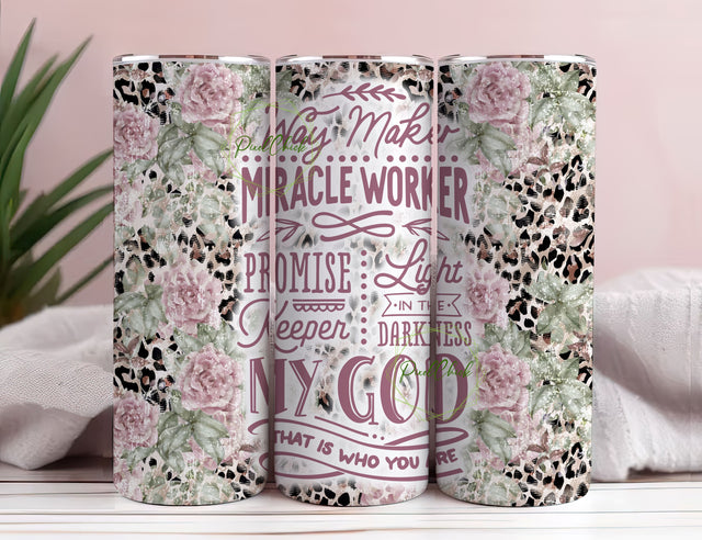 Christian Tumbler Wrap, Way Maker Sublimation Tumbler, Faith Tumbler Design, Leopard Print Tumbler PNG, Floral Tumbler Template, 20oz skinny Sublimation PixelChick 