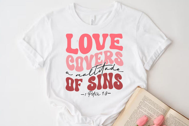 Christian Valentine SVG Desig, Retro Valentine Tshirt, Love covers a multitude of sins SVG FiveStarCrafting 