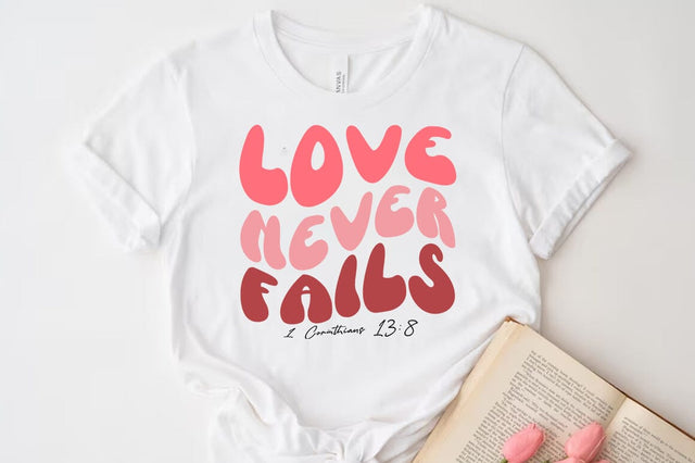 Christian Valentine SVG Desig, Retro Valentine Tshirt, Love never fails SVG FiveStarCrafting 