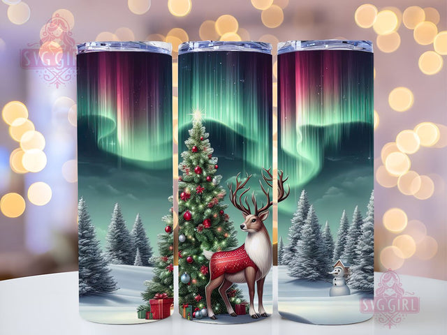 Christmas 20oz Skinny Tumbler Design, Northern Lights Tumbler Reindeer Christmas Trees Sublimation, Cool Tumbler, Fun Tumbler, Northern Lights Art Sublimation SvggirlplusArt 