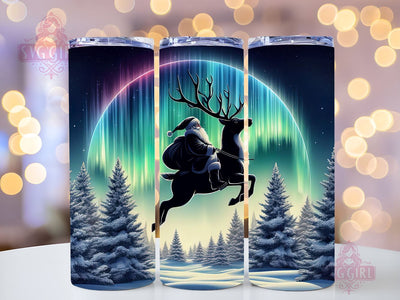 Christmas 20oz Skinny Tumbler Design, Northern Lights Tumbler Santa Reindeer Christmas Trees Sublimation PNG Download Sublimation SvggirlplusArt 